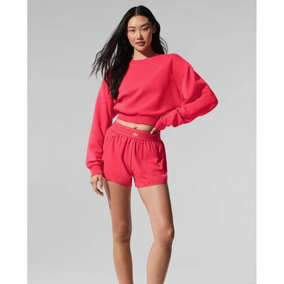 ALO Yoga Accolade Cropped Crewneck Sweatshirt Size Small NEW Candy Red - Picture 1 of 4